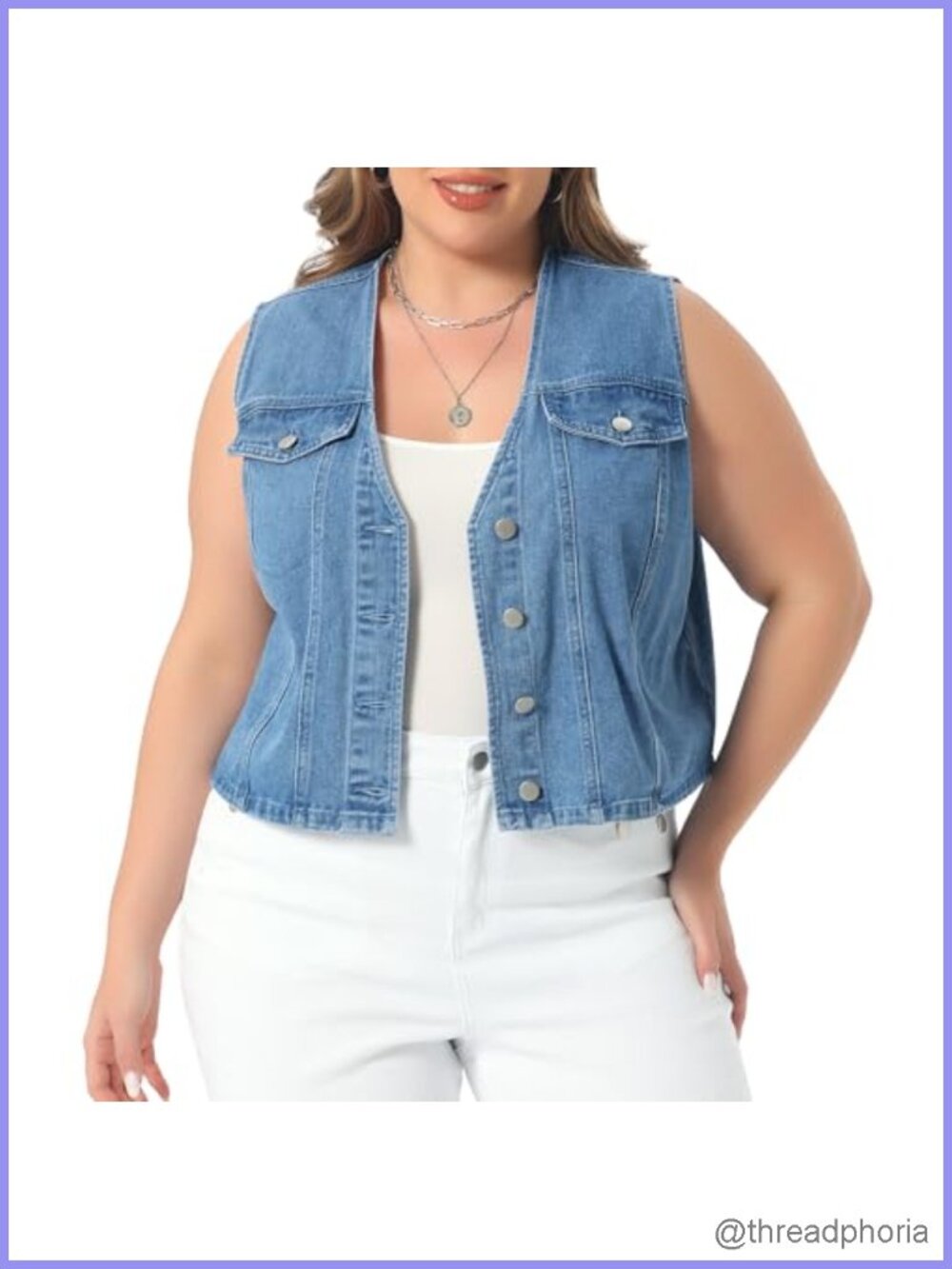 Plus Size Women Sleeveless Denim Vest V Neck Casual Button Down Jean Jacket